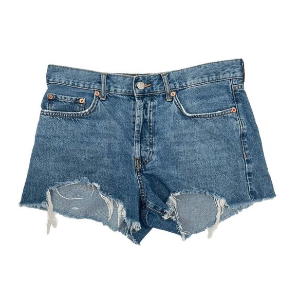 MNG Hailey Cut Off Denim Jean Shorts Button Fly Sz 8 - Picture 1 of 4